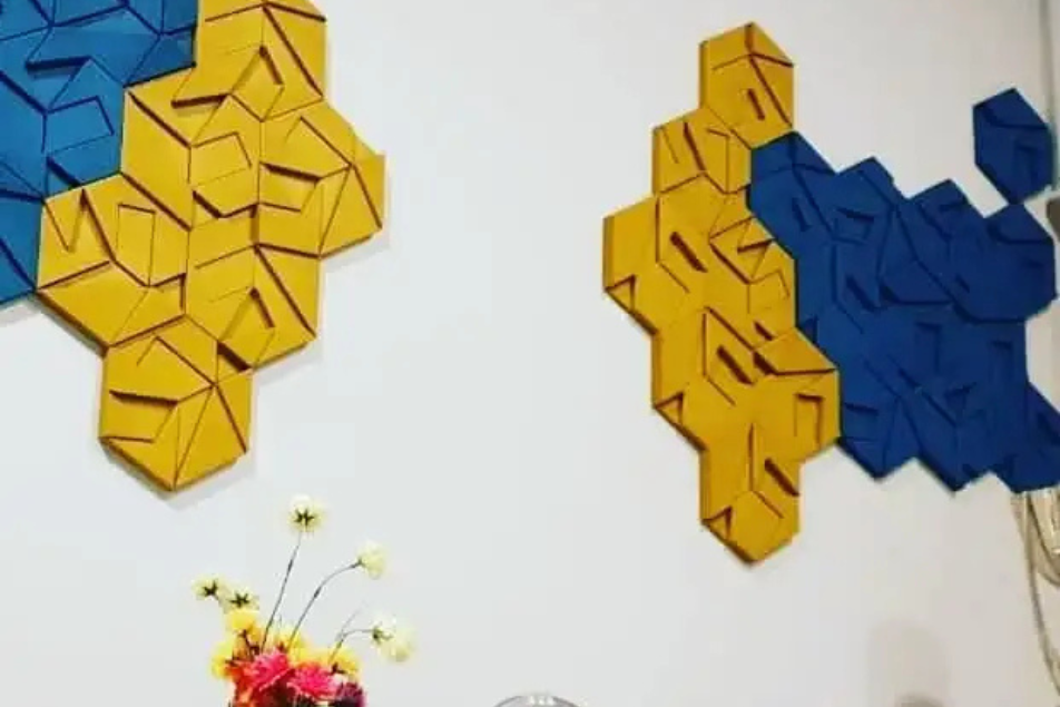 Organic blocks hexagon yellor emerald blue