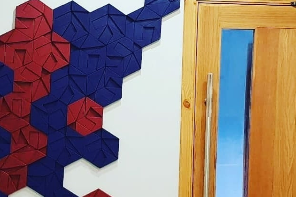 Organic blocks hexagon red and blue